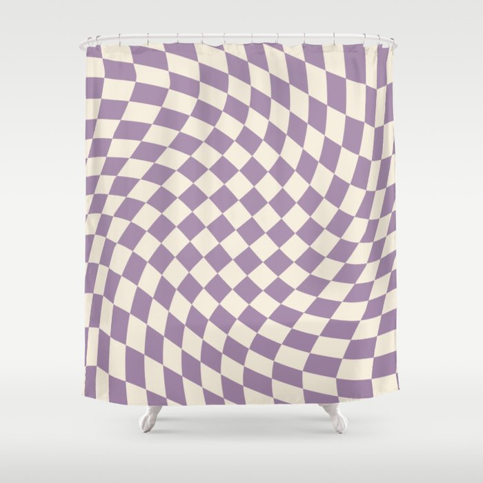 Purple & White Swirl Wavy Check Shower Curtain