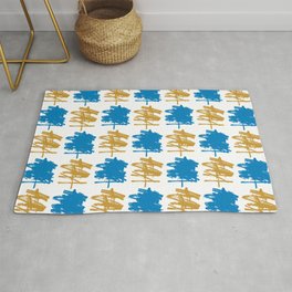 Abstract Painting Blue Yellow Gold White Area & Throw Rug