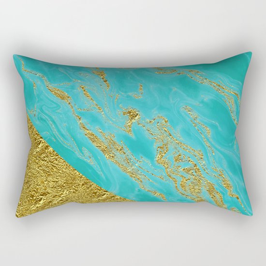 Luxury and glamorous gold glitter effect on aqua Sea marble 1 on #Society6 Rectangular Pillow