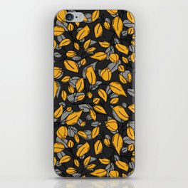 Yellow black floral silhouette pattern iPhone Skin