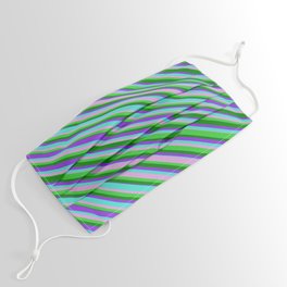 [ Thumbnail: Turquoise, Plum, Lime Green, Green & Purple Colored Lined Pattern Face Mask ]