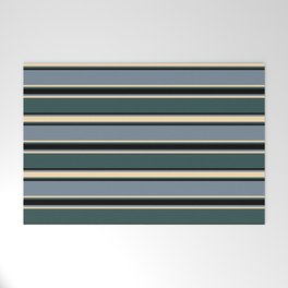 [ Thumbnail: Light Slate Gray, Beige, Dark Slate Gray, and Black Colored Stripes/Lines Pattern Welcome Mat ]