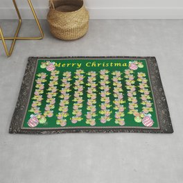 Merry Christmas Rug | Mccombie, Mixedmedia, Winter, Translations, Collage, Ribbons, Words, Script, Languages, Jemfinearts 