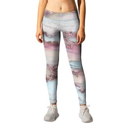 Marbled Stripes Luxury Rose Gold And Mint Glamour Leggings