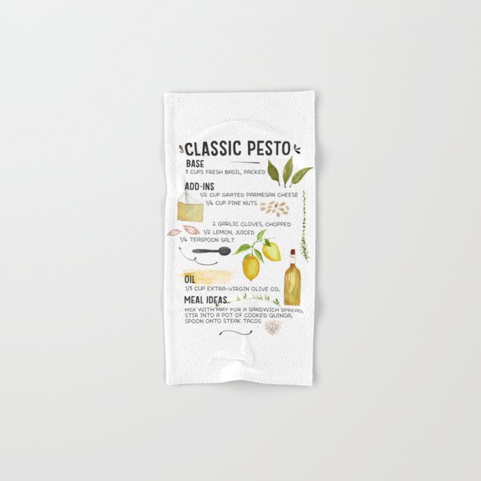 Illustrated Pesto Recipe  Hand & Bath Towel
