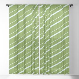[ Thumbnail: Green & Light Cyan Colored Stripes/Lines Pattern Sheer Curtain ]