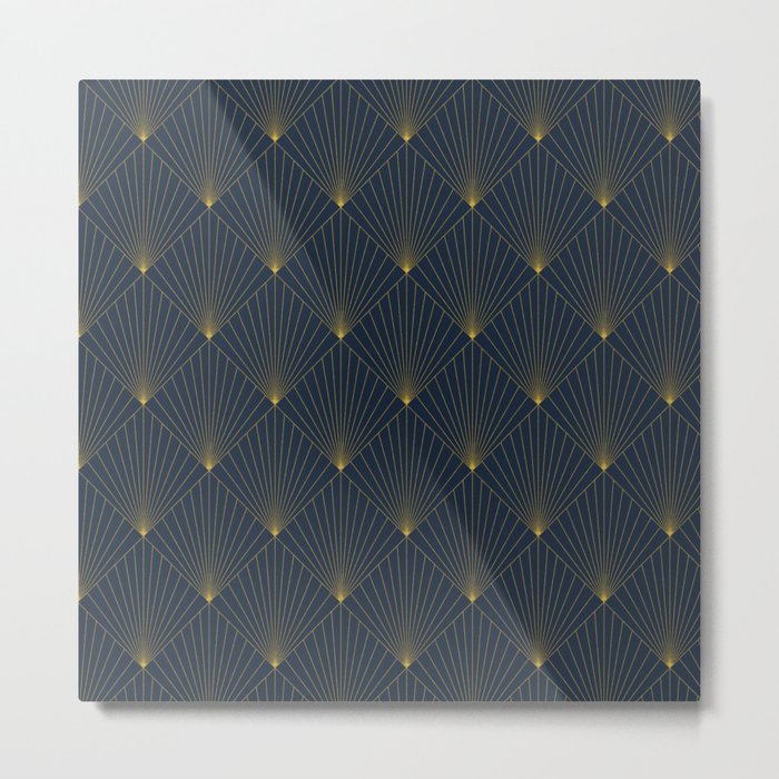 Blue Gold Art Deco Pattern Geometric Metal Print