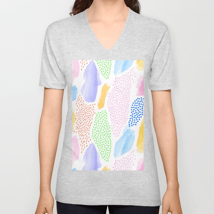 Abstract hand drawn shapes doodle pattern V Neck T Shirt