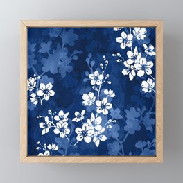 Sakura blossom in deep blue Framed Mini Art Print