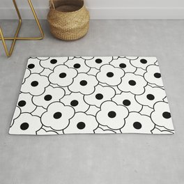 Pop-Art Cartoon Black and White Simple Flowers Area & Throw Rug