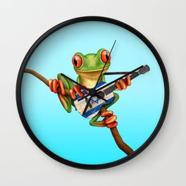 Tree Frog Playing Acoustic Guitar with Flag of Israel Wall Clock | Flagofisrael, Israeliguitar, Acousticguitar, Israelimusic, Frog, Animal, Funny, Israelimusician, Israeli, Israelipride 