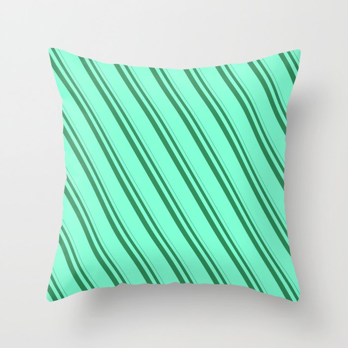 Sea Green and Aquamarine Colored Stripes Pattern Throw Pillow
