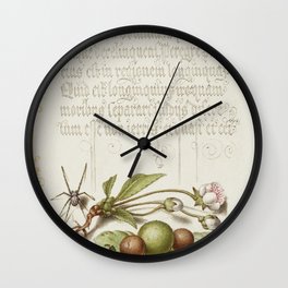 Calligraphic poster with fruit and  flowers Wall Clock