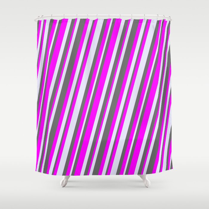 Dim Gray, Fuchsia, and Lavender Colored Striped/Lined Pattern Shower Curtain