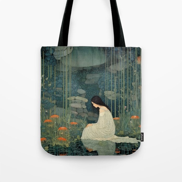 Girl in Pond Tote Bag