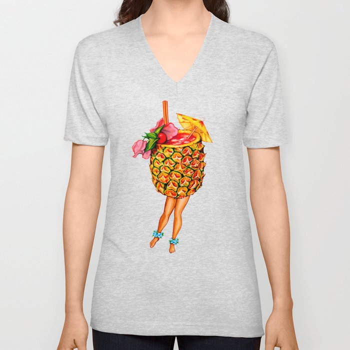 Tiki Cocktail Pin-Up - Pineapple V Neck T Shirt