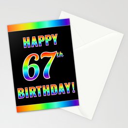 [ Thumbnail: Fun, Colorful, Rainbow Spectrum “HAPPY 67th BIRTHDAY!” Stationery Cards ]