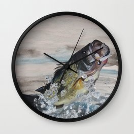 Bass Jumping Out Of Water Wall Clock