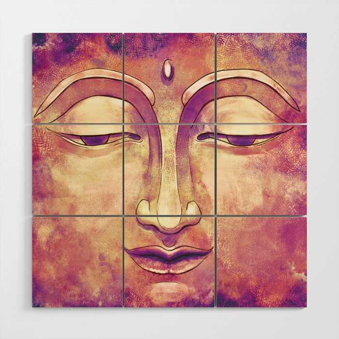 Trippy Buddha Face Painting In Pink And Orange For Girls Wood Wall