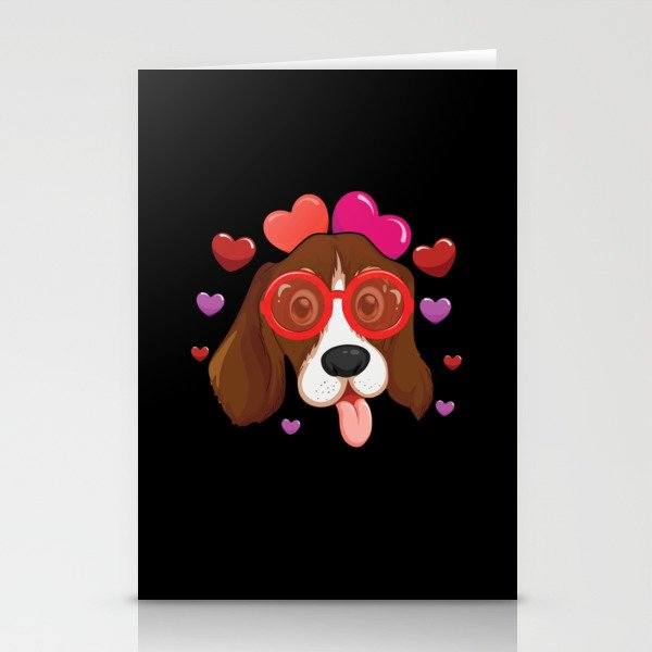 Dog Animal Hearts Pet Beagle Head Valentines Day Stationery Cards
