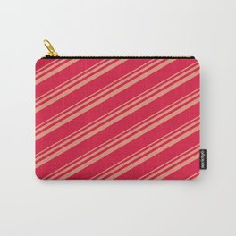 [ Thumbnail: Dark Salmon and Crimson Colored Striped Pattern Carry-All Pouch ]