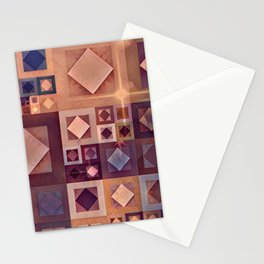 Geometric Squares Indigo Blue Copper Tan Stationery Card