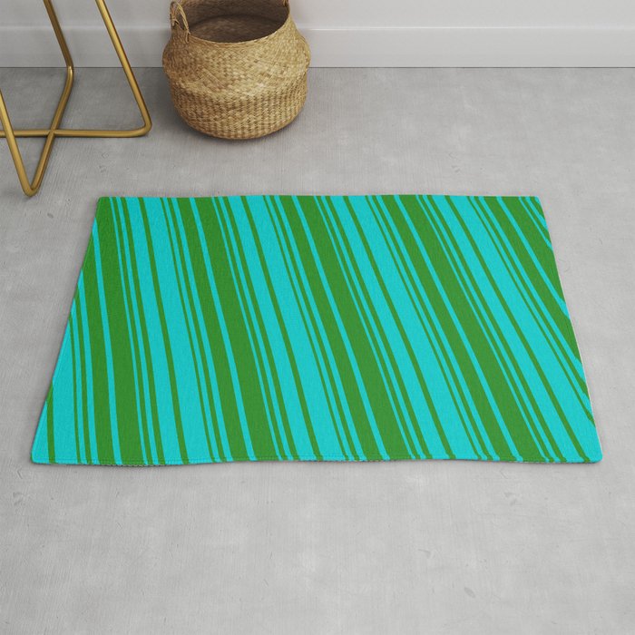 Forest Green & Dark Turquoise Colored Striped Pattern Rug