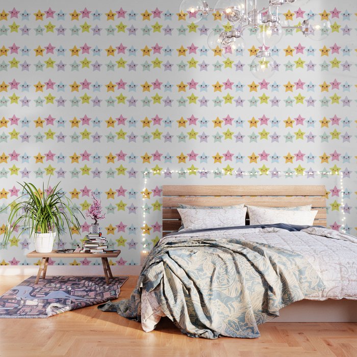 Kawaii Stars Face With Eyes Pink Green Blue Purple Yellow Wallpaper By Ekaterinap Society6 Kawaii Stars Face With Eyes Pink Green Blue Purple Yellow Wallpaper By Ekaterinap Society6