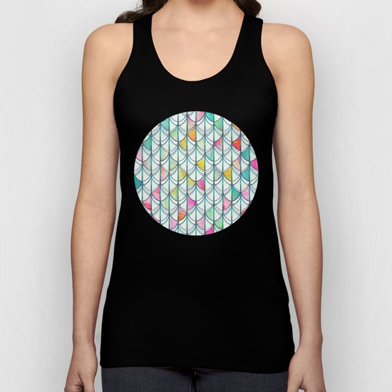Pencil & Paint Fish Scale Cutout Pattern - white, teal, yellow & pink Unisex Tank Top