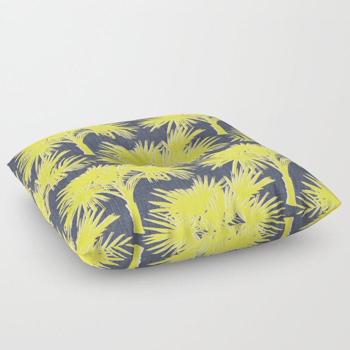 70’s Tropical Palm Springs Yellow on Navy Floor Pillow
