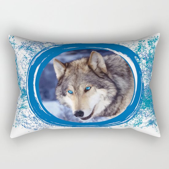 Blue-Eyed Wolf Rectangular Pillow
