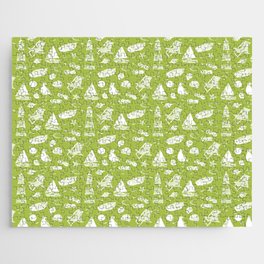 Light Green And White Summer Beach Elements Pattern Jigsaw Puzzle