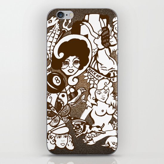 American Traditional Tattoo Collage (Brown) iPhone & iPod Skin