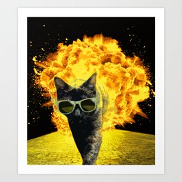 Goodbye Yellow Brick Road - Cat walking away from explosion Art Print