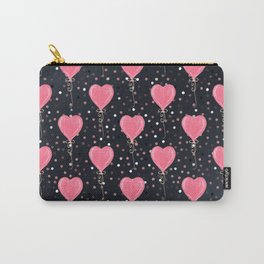 Romantic Watercolor Pink Hearts Balloons Confetti design Carry-All Pouch