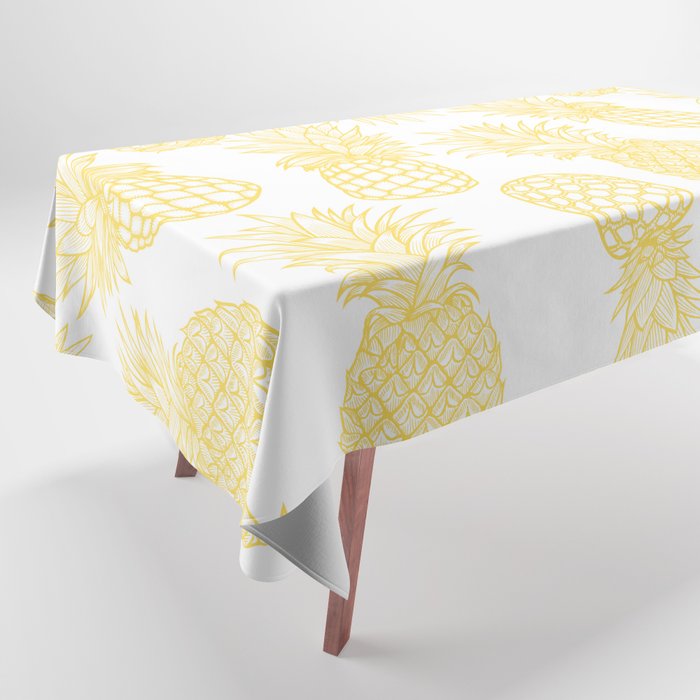 Fresh Pineapples White & Yellow Tablecloth