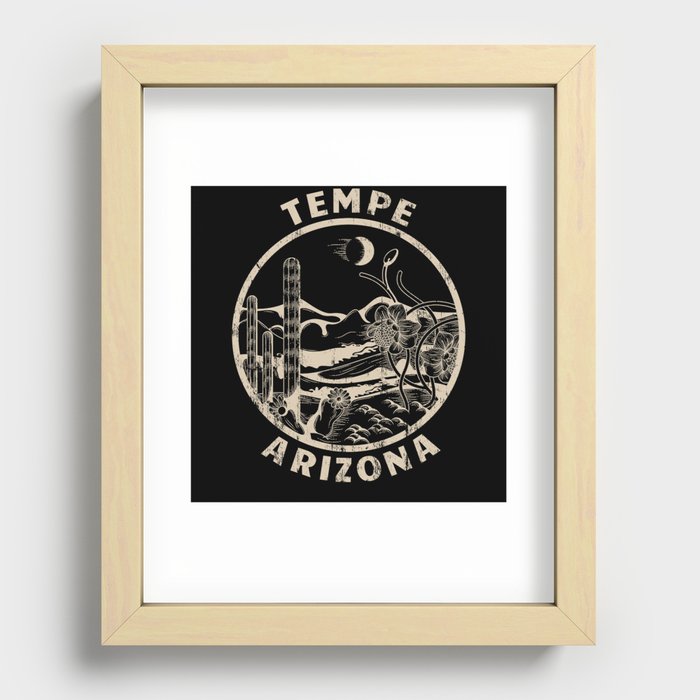 Tempe Arizona Linocut Distressed Desert Illustration Recessed Framed Print
