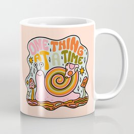 One Thing at a Time Coffee Mug | Digital, Curated, Vintage, Snail, Motivation, Mushrooms, Positive, Lettering, Snails, Mushroom 
