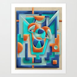 Contemporary Geometric Abstract Art Print | Modern Home Wall Decor | Blue and Orange Constructivist Poster Design Art Print