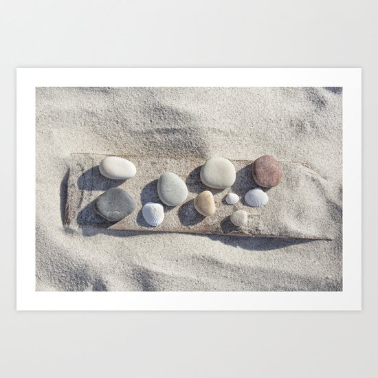 Beach pebble driftwood still life Art Print
