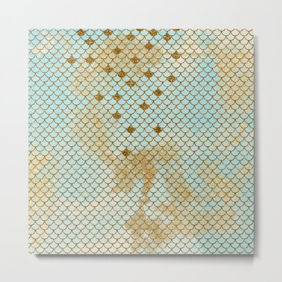 Mermaid Scales- Mermaidscales Gold and Aqua Fish Scales Metal Print