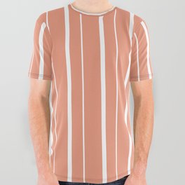 [ Thumbnail: Dark Salmon and White Colored Pattern of Stripes All Over Graphic Tee ]