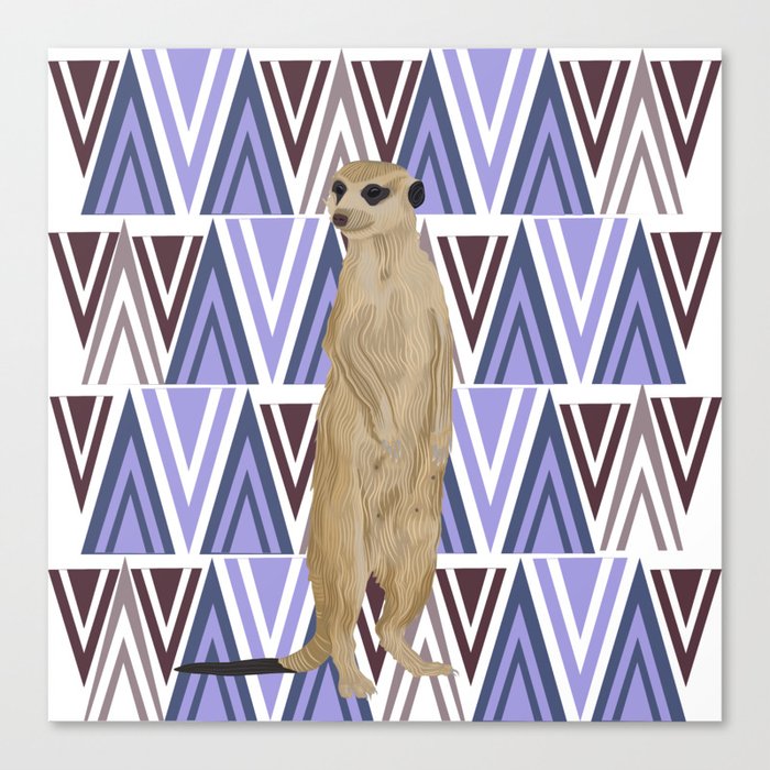 Meerkat standing on patterned background - Purple Canvas Print