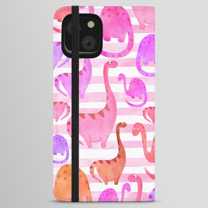 Watercolor Dinosaur Stripe Pink iPhone Wallet Case