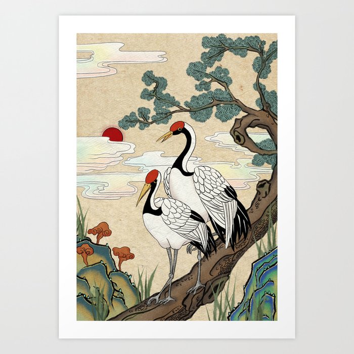 Minhwa: Pine Tree and Cranes B Type Art Print