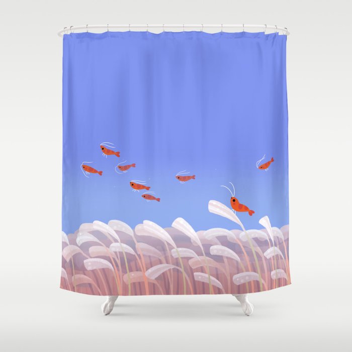 Flying cherry shrimp Shower Curtain