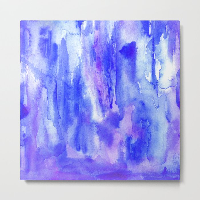 blue water color brush strokes abstract messy watercolor Metal Print