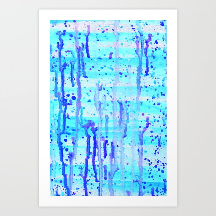 Blue Confetti Abstract High Flow Acrylic Painting Art Print