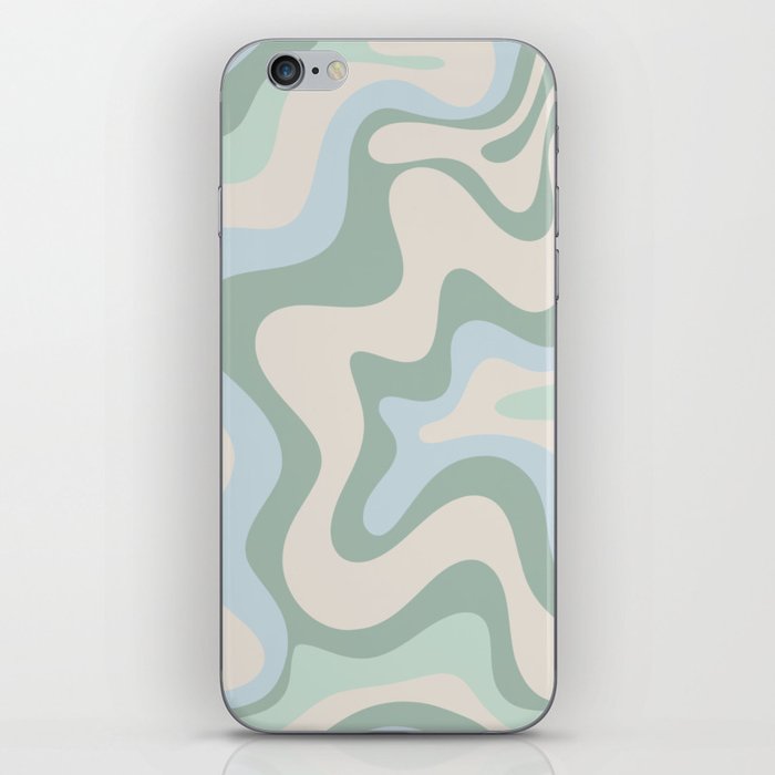 Retro Liquid Swirl Abstract Pattern Celadon Green Baby Blue Beige iPhone Skin