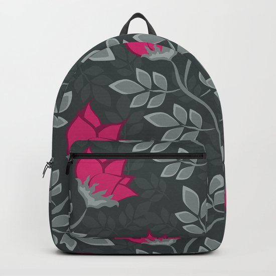 Bright pink flowers on gray Backpack